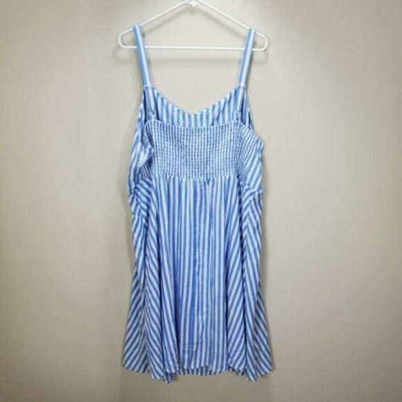 Old Navy Sundress blue white stripe v neck womens XXL smock back NWT Adj straps - Picture 3 of 8